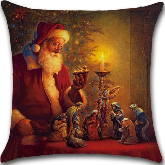 Private Label Other - Santa w/Nativity Scene Throw Pillowcase NWOT~~NWT